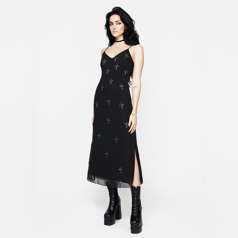 NWT Disturbia Ankh Beaded Chiffon Midaxi Cami Dress US 14 / UK 18